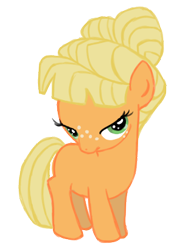 Size: 281x412 | Tagged: safe, artist:thedandmom, applejack, earth pony, pony, alternate hairstyle, filly, orangejack, simple background, solo