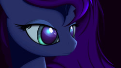 Size: 1920x1080 | Tagged: safe, artist:styroponyworks, edit, princess luna, alicorn, pony, close-up, cropped, solo, wallpaper