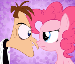 Size: 933x800 | Tagged: safe, artist:leibi97, pinkie pie, earth pony, pony, boop, crossover, heinz doofenshmirtz, noseboop, phineas and ferb, stare