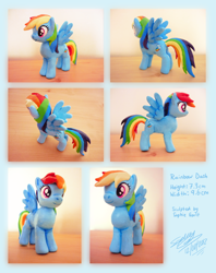 Size: 1740x2196 | Tagged: safe, artist:sewyouplushiethings, rainbow dash, pegasus, pony, custom, female, irl, mare, photo, sculpture, signature, solo