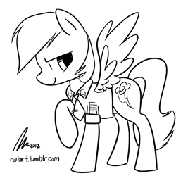 Size: 1200x1200 | Tagged: safe, artist:rwl, rainbow dash, pegasus, pony, monochrome, spread wings, wonderbolts dress uniform