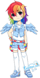 Size: 445x865 | Tagged: safe, artist:legardrua, rainbow dash, humanized, solo, winged humanization