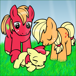 Size: 949x949 | Tagged: safe, artist:alexlayer, artist:megasweet, apple bloom, applejack, big macintosh, earth pony, pony, colored, colt, filly, foal, male, newborn, stallion