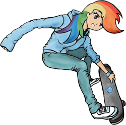 Size: 1011x1000 | Tagged: safe, artist:assiel, rainbow dash, humanized, skateboard, solo