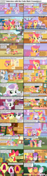 Size: 1282x4732 | Tagged: safe, apple bloom, applejack, scootaloo, sweetie belle, earth pony, pony, comic:celestia's servant interview, caption, comic, cutie mark crusaders, interview