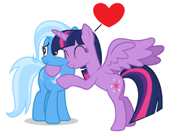 Size: 1697x1327 | Tagged: artist needed, safe, derpibooru import, trixie, twilight sparkle, twilight sparkle (alicorn), alicorn, unicorn, female, heart, lesbian, shipping, simple background, twixie, white background