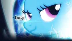 Size: 1920x1080 | Tagged: safe, artist:adrianimpalamata, artist:derpystats, derpibooru import, trixie, pony, unicorn, abstract background, accessory swap, bedroom eyes, close-up, female, mare, solo, sparkles, text, vector, wallpaper