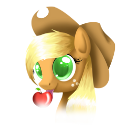 Size: 847x843 | Tagged: safe, artist:doodlett, applejack, earth pony, pony, apple, bust, food, licking, obligatory apple, portrait, solo, tongue out