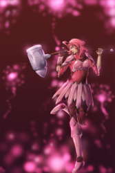 Size: 1000x1500 | Tagged: safe, artist:laweegie, pinkie pie, armor, fantasy class, hammer, humanized, weapon