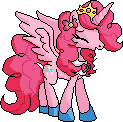 Size: 123x122 | Tagged: safe, artist:marsbar1337, pinkie pie, alicorn, pony, crown, flower, pinkiecorn, pixel art, xk-class end-of-the-world scenario