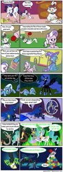 Size: 1145x3115 | Tagged: safe, artist:gegenschein17, derpibooru import, diamond tiara, discord, nightmare moon, opalescence, princess celestia, princess luna, queen chrysalis, rarity, sweetie belle, trixie, alicorn, changeling, changeling queen, pikachu, pony, unicorn, comic, female, full circle, mare, pokémon, sleepwalking