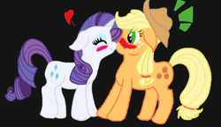 Size: 900x519 | Tagged: safe, artist:waterspirit12, applejack, rarity, earth pony, pony, unicorn, blushing, female, kissing, lesbian, rarijack, shipping