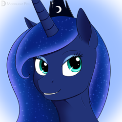 Size: 700x700 | Tagged: safe, artist:moonlight-pen, princess luna, alicorn, pony, grin, portrait, smiling, solo