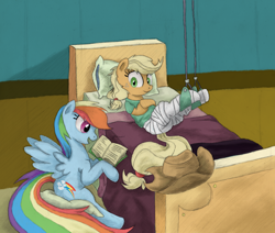 Size: 2798x2369 | Tagged: safe, artist:hewison, applejack, rainbow dash, earth pony, pegasus, pony, high res, hospital, reading