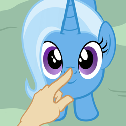 Size: 2500x2500 | Tagged: safe, artist:pizzamovies, derpibooru import, trixie, human, pony, unicorn, best pony, boop, cute, diatrixes, female, finger, hand, human finger, i can't believe it's not badumsquish, looking at you, mare, show accurate, solo, sweet dreams fuel