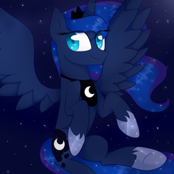 Size: 1000x1000 | Tagged: safe, artist:ultrard, princess luna, alicorn, pony, colored pupils, cute, night sky, smiling, solo, stars