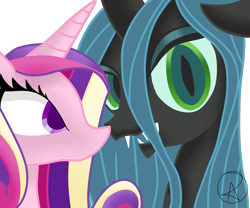 Size: 6000x5000 | Tagged: safe, artist:winter-shadow, princess cadance, queen chrysalis, alicorn, changeling, changeling queen, pony, absurd resolution, female, horn