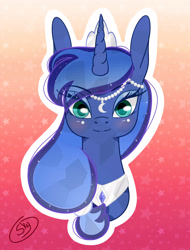 Size: 2618x3444 | Tagged: safe, artist:xsnowdropx, princess luna, alicorn, pony, bust, colored pupils, jewelry, portrait, solo