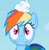 Size: 583x590 | Tagged: safe, rainbow dash, pegasus, pony, blue coat, cloud, female, inverted mouth, mare, multicolored mane, reaction image, solo