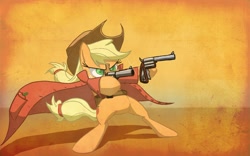 Size: 3889x2428 | Tagged: safe, artist:loosepopcorn, applejack, earth pony, pony, fight, gun, high res, weapon, western