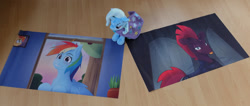 Size: 1600x677 | Tagged: safe, artist:fuzzypones, derpibooru import, rainbow dash, sunburst, tempest shadow, trixie, pegasus, pony, photo, plushie, poster