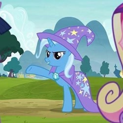 Size: 320x320 | Tagged: safe, derpibooru import, screencap, princess cadance, trixie, alicorn, pony, unicorn, road to friendship, cropped, solo focus