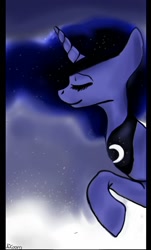 Size: 716x1187 | Tagged: safe, artist:aikooro, princess luna, alicorn, pony, eyes closed, female, horn, mare, solo