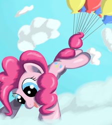 Size: 1200x1333 | Tagged: safe, artist:grennadder, pinkie pie, earth pony, pony, balloon, female, mare, pink coat, pink mane, then watch her balloons lift her up to the sky