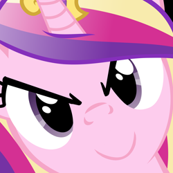 Size: 4800x4800 | Tagged: safe, edit, princess cadance, alicorn, pony, absurd resolution, close-up, face, hi anon, inverted mouth, looking at you, meme, smiling, solo