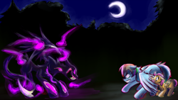 Size: 2000x1129 | Tagged: safe, artist:ryuredwings, rainbow dash, scootaloo, oc, pegasus, pony, moon