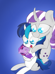 Size: 1500x2000 | Tagged: safe, artist:vengefulstrudel, shining armor, twilight sparkle, twilight velvet, pony, unicorn, baby, baby pony, colt, cute, filly twilight sparkle, floppy ears, foal, holding a pony, lidded eyes, open mouth, siblings, sitting, smiling, twiabetes, younger