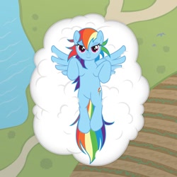 Size: 1024x1024 | Tagged: safe, artist:cow41087, rainbow dash, pegasus, pony, cloud, solo, vertigo