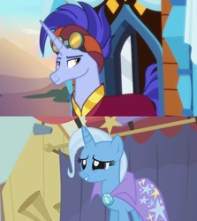 Size: 1280x1436 | Tagged: safe, derpibooru import, edit, screencap, hoo'far, trixie, boast busters, road to friendship, the big mac question, female, male, shipping, shipping domino, straight, trixfar