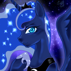 Size: 500x500 | Tagged: safe, artist:ayuuu0908, princess luna, alicorn, pony, female, horn, mare, simple background, solo