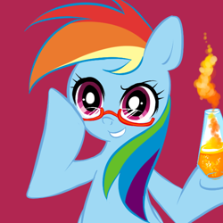 Size: 600x600 | Tagged: dead source, safe, artist:chch, rainbow dash, pegasus, pony, abstract background, askdrrnmsd, female, glasses, lava lamp, mare, rainbow dork, simple background, smiling, solo