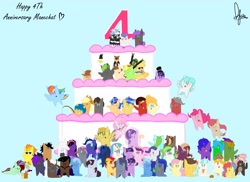 Size: 4096x2984 | Tagged: safe, artist:adjierakapangestu, derpibooru import, applejack, coco pommel, fluttershy, pinkie pie, princess cadance, princess celestia, princess luna, rainbow dash, rarity, sci-twi, spike, spitfire, starlight glimmer, sunset shimmer, trixie, twilight sparkle, twilight sparkle (alicorn), oc, oc:cadenza heartsong, oc:ember heartshine, oc:geartooth, oc:lunar aurora, oc:midnight aegis, oc:miss ping, oc:nitro boost, oc:onosa, oc:pop star, oc:radiantarpeggio, oc:shell watch, oc:valra bellkeys, oc:violet diamond, alicorn, dragon, earth pony, pegasus, pony, unicorn, cake, chibi, food, mane six, manechat