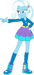 Size: 1280x2749 | Tagged: safe, artist:marcorois, derpibooru import, trixie, equestria girls, barrette, boots, clothes, cute, cutie mark, cutie mark on clothes, female, hoodie, jacket, miniskirt, pointing, pose, shoes, simple background, skirt, smiling, smirk, socks, solo, stars, transparent background, vector