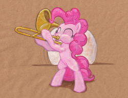 Size: 1278x984 | Tagged: safe, artist:graffegruam, pinkie pie, pony, acrylic painting, bipedal, music, musical instrument, solo, traditional art, trombone