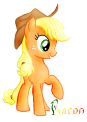 Size: 400x561 | Tagged: safe, artist:raynaron, applejack, earth pony, pony, raised hoof, simple background, solo