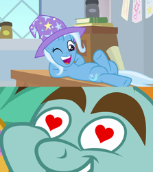 Size: 1280x1436 | Tagged: safe, derpibooru import, edit, edited screencap, screencap, snips, trixie, a horse shoe-in, common ground, female, heart eyes, male, shipping, shipping domino, straight, trips, wingding eyes