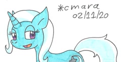 Size: 987x491 | Tagged: safe, artist:cmara, derpibooru import, trixie, pony, unicorn, female, lidded eyes, mare, smiling, solo, traditional art