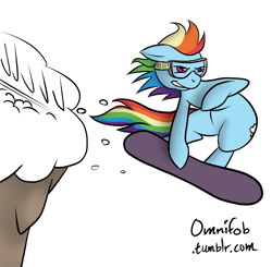 Size: 1280x1253 | Tagged: safe, artist:omnifob, rainbow dash, pegasus, pony, 30 minute art challenge, goggles, snow, snowboard