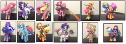 Size: 2878x1024 | Tagged: safe, apple bloom, applejack, fluttershy, pinkie pie, rainbow dash, rarity, scootaloo, shining armor, sweetie belle, twilight sparkle, equestria girls, clothes, cutie mark crusaders, danbo, doll, equestria girls minis, eqventures of the minis, flamethrower, gun, humans riding ponies, irl, mane six, nightgown, photo, portal (valve), portal gun, skirt, sword, team fortress 2, toy, weapon