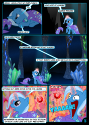 Size: 1240x1754 | Tagged: safe, artist:christhes, derpibooru import, trixie, pony, unicorn, cave, comic, female, gem, harry potter, mare, solo, star mares