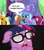 Size: 1280x1440 | Tagged: safe, derpibooru import, edit, edited screencap, screencap, berry punch, berryshine, carrot top, cherry berry, golden harvest, goldengrape, meadow song, sci-twi, sir colton vines iii, trixie, twilight sparkle, unicorn, better together, celestial advice, equestria girls, spring breakdown, equestria girls ponified, female, lesbian, reaction, sci-twixie, shipping, shipping domino, twixie, unicorn sci-twi