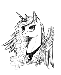 Size: 600x737 | Tagged: safe, artist:28gooddays, princess luna, alicorn, pony, bust, grayscale, monochrome, simple background, sketch, solo, white background