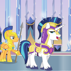 Size: 620x620 | Tagged: safe, flash sentry, shining armor, pony, unicorn, armor, crystal castle, crystal empire, royal guard, sexy armor