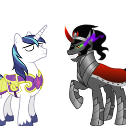 Size: 620x620 | Tagged: safe, king sombra, shining armor, pony, unicorn, the crystal empire, horn, male, two toned mane, two toned tail, white coat