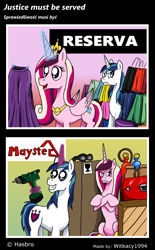 Size: 1944x3136 | Tagged: safe, artist:witkacy1994, princess cadance, shining armor, alicorn, pony, unicorn, clothes, comic, grumpy, hardware store, shopping