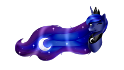 Size: 1000x563 | Tagged: safe, artist:absolitedisaster08, princess luna, alicorn, pony, bust, female, long mane, mare, moon, one eye closed, portrait, simple background, smiling, solo, transparent background, wink, winking at you